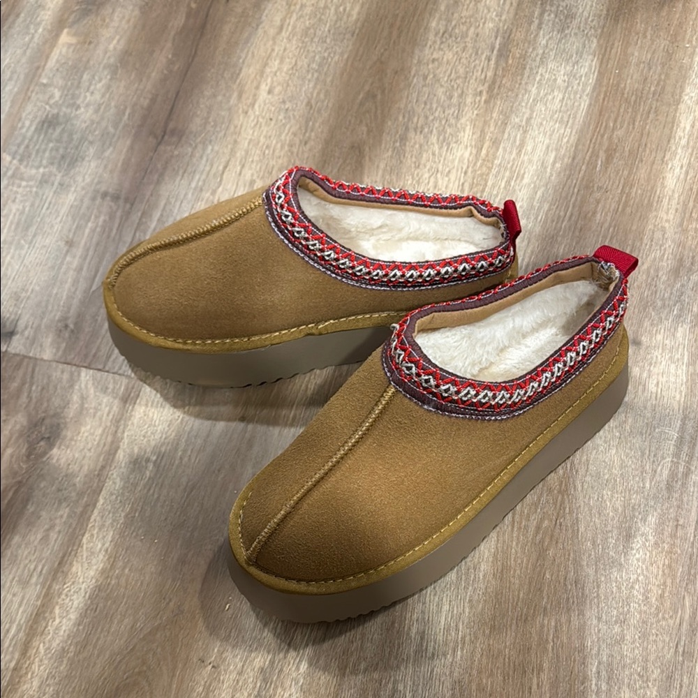 Brown and Red Cozy Slippers